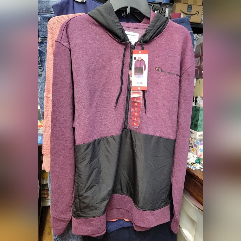 Champion Plum Port Heather Black Hoodie XL New